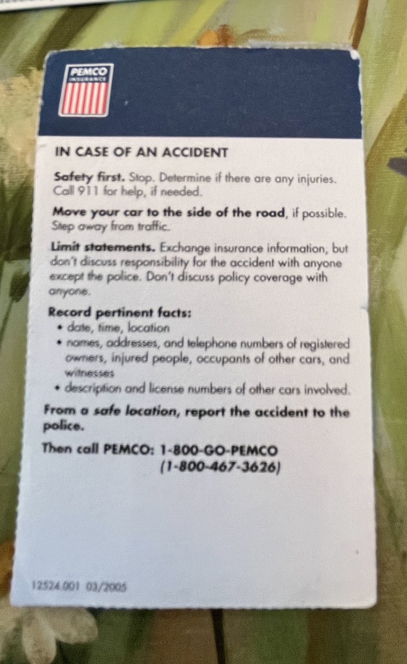 Pemco Accident Card